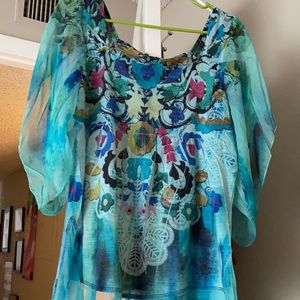 3/20. One World Bohemian multicolor top. Size L